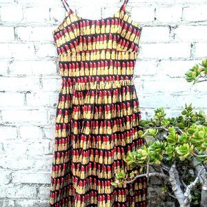 Bernie Dexter Lipstick Dress, Retro Black Red Gold, Sleeveless, Fit and Flare